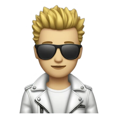 Punk male, with white leather jacket,mirror glasses sticker