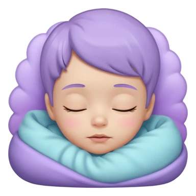 a baby lavender sleepy face emoji with a glowing pastel lavender gradient behind it, lavender skin sticker
