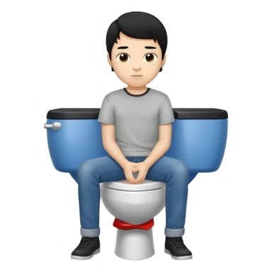 menino tom de pele medio claro com cabelo preto sentado no vaso sanitário quadrado sticker