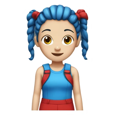 girl with blue pigtails and red jumpsuit with black spots sticker