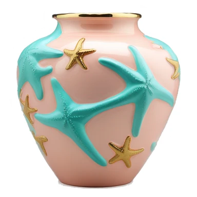 starfish vase, pale pink, turquoise, orange, gold trim sticker