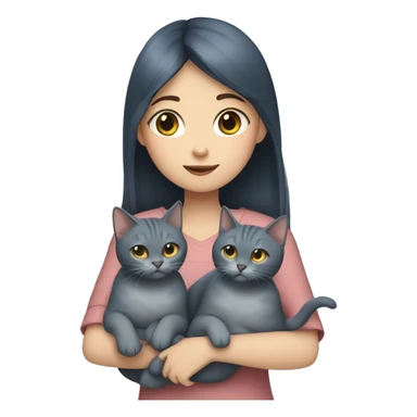 Japanese girl holding Two Russian Blue cats sticker