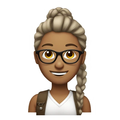 white, brown hair in ponytail, glasses and winking and peace sign sticker
