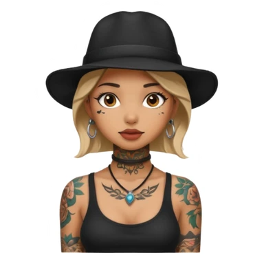 tattoo girl on her neck and body with black hat sticker