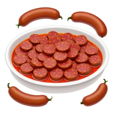 Cinematic Realistic Chorizo Dish Emoji, featuring spicy, robust sausage slices rendered with vivid textures and dynamic, appetizing lighting. sticker