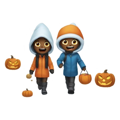 Kids trick-or-treating in the snow sticker