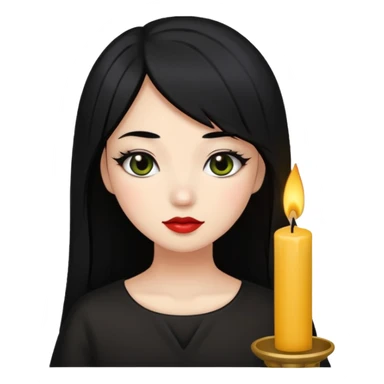 A gurl with black hair make up holding a candle sticker