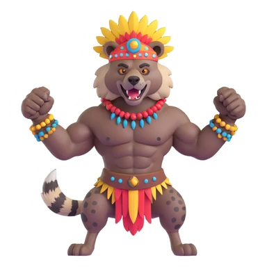 A native strong buff hyena with war bonnet flexing posing full body  sticker
