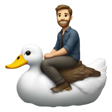 Confident White Man with dark brown hair and a short beard riding on the back of a giant duck sticker
