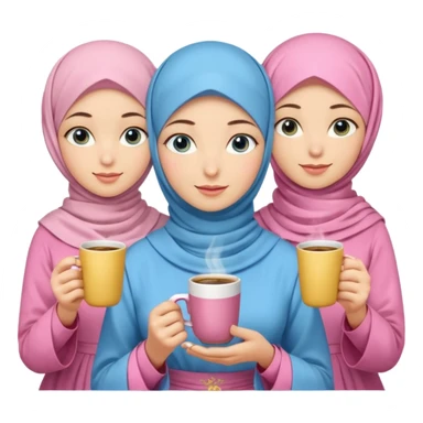 Turkish beautiful finish Konya three girls blue eyes with pink butter yellow hijab islamic dress and had on her hand turkish coffee   sticker