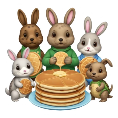 Seal, dog, bunny, turtle all eating pancakes in 1 image together sticker