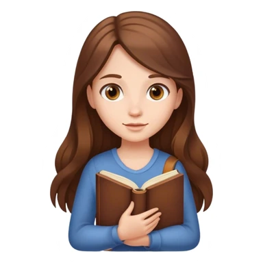 girl with fair skin and long brown hair holding a  book sticker