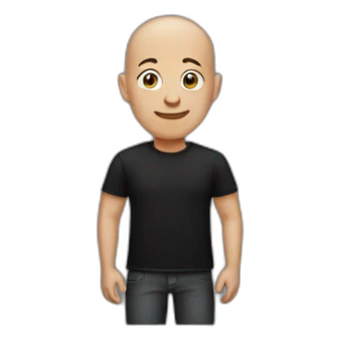 Bald guy with a black shirt sticker