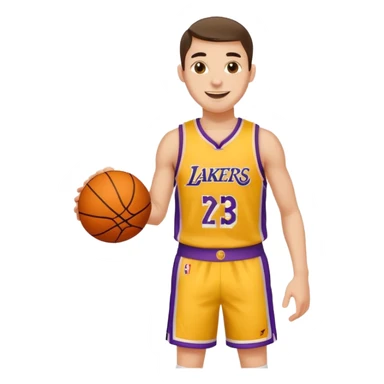 Joven con color de piel claro con uniforme de basquetball laker sosteniendo una pelota de basquet sticker