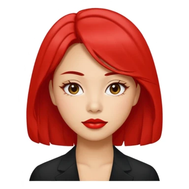 A woman in her 20s with medium hair without bangs, with double eyelids, a round face shape, with a confident look on her face. And her nickname is tomato. sticker