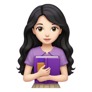 Long Hair Women with purple Book, Black wavy hair, beige dress sticker