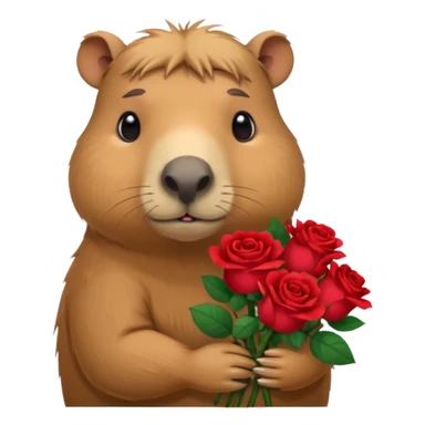 Cute capypara with sad puppy dog eyes holding roses  sticker