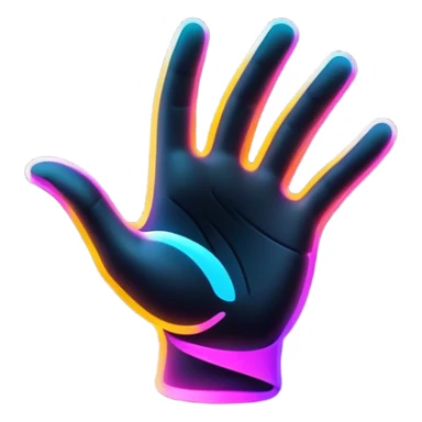 A futuristic abstract logo with curved dynamic lines resembling a subtle hand motion, glowing neon gradients, minimal and modern sticker