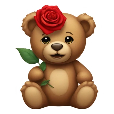 Teddy bear holding a red rose sticker