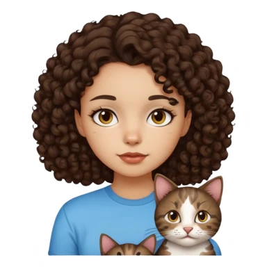 Kedi seven ,saçları koyu kahverengi ,kıvırcık saçlı kız sticker