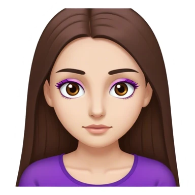 Chica con tez blanca, pelo largo liso marrón, cejas rectas, ojos marrones con largas pestañas y top morado sticker