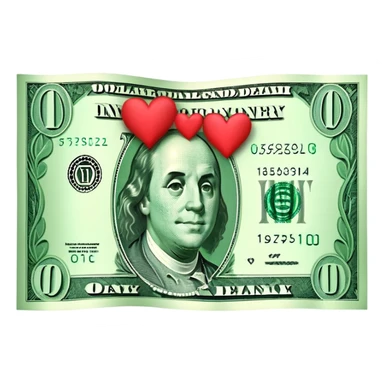 Dollar bill with hearts sticker
