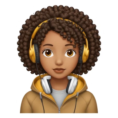 curly haired with headphones in and  black girl with sticker