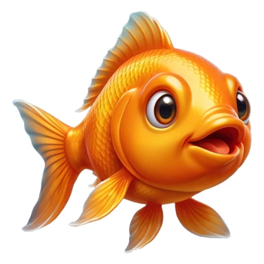 Cinematic Comical Orange Goldfish Portrait Emoji, Head tilted dramatically with an exaggeratedly amused expression, featuring a striking, glossy orange body with lively, fluttering fins, wide, expressive golden eyes filled with playful disbelief, Simplified yet hilariously expressive features, highly detailed, glowing with a slightly sassy glow, high shine, dramatic yet playful, stylized with an air of cheeky mischief, bright and endearing, soft glowing outline, capturing the essence of a spirited and over-the-top goldfish, so meme-worthy it feels like it could side-eye its way into internet fame instantly! sticker