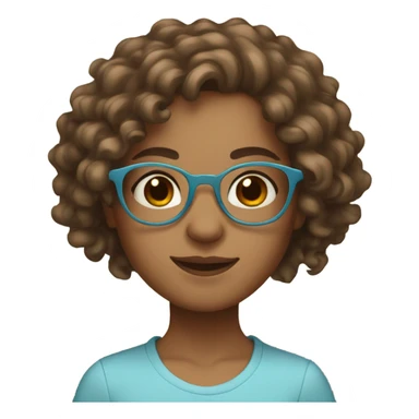 Wearing light blue round glasses Light brown girl with light brown eyes and long curly hair sticker