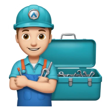 turquoise toolbox for plumber containing plumber and wrench sticker
