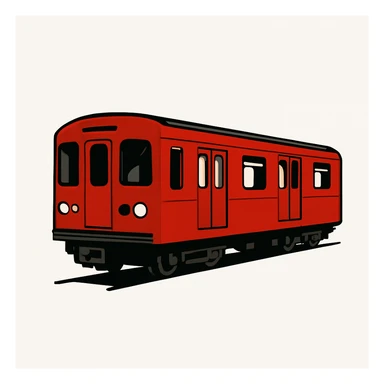 classic red subway train on a white background, minimalist design sticker
