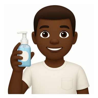 Make the boy Black while keeping the same morning skincare theme in an emoji style. The style is emoji, but since emoji style does not support editing, use the general style editor to replicate the emoji look. sticker
