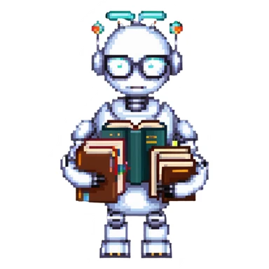 nerdy robot librarian with glasses and books sticker