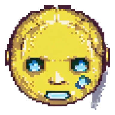 small yellow face with exaggerated expression, pixel art style sticker