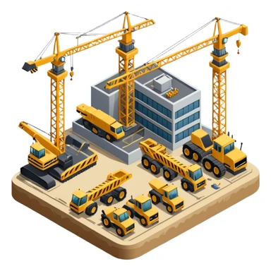 isometric construction site of airport sticker