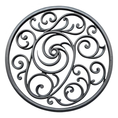 Forged metal icon, intricate wrought iron bas-relief with delicate patterns, swirling shapes, textured metal surface, blacksmithing tools nearby, minimalistic style, clean lines, transparent background. sticker