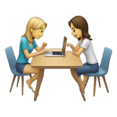 two people around a table using macbooks sticker