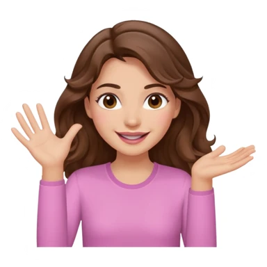 girl with wavy long brown hair, brown eyes, light to medium complexion, long lashes, light pink lipstick, smiling, wearing light pink shirt, slapping sticker