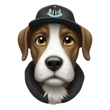 Dog wearing a Newcastle united hat sticker