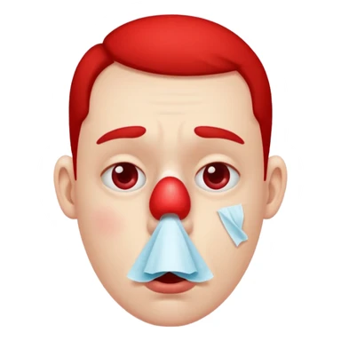 sick person with tissue on nose, fever and red nose. sticker