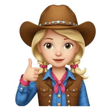 little girl dressed as a cowgirl giving a thumbs up sticker