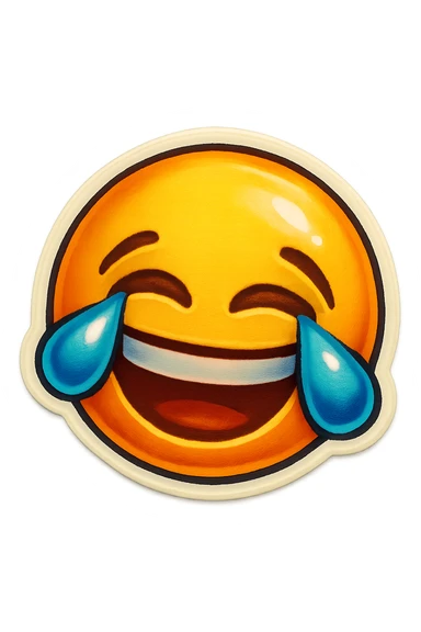 A laughing emoji with tears sticker in retro stickers style, with a vintage design and a retro vibe sticker
