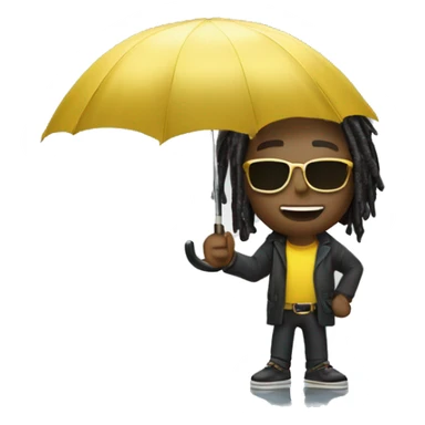 White male with dreadlock’s wearing gold sunglasses holding an umbrella for the rain as money falls from the sky  sticker