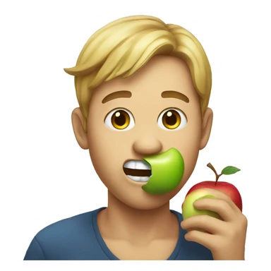 emoji face eating apple looking delicious sticker