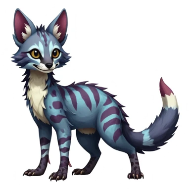 Feral Rare Fantasy dark colorful Vernid-Sergal-Genet-Trico-species by LiLaiRa, random markings, tufted tail, tufted ears, full body sticker