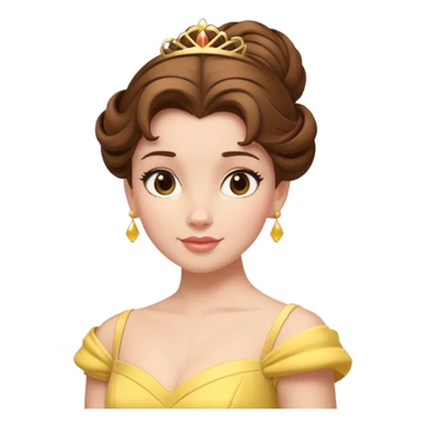 Belle princess from hips up, yellow ballgown, brown hair in updo, minimal style but clearly recognizable sticker