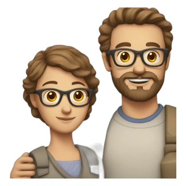 A settled man with brown hair, glasses, a beard and a sibyl sticker