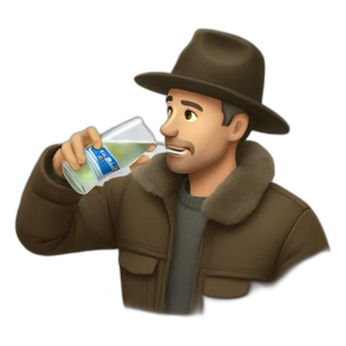 Man drinks vodka with ushanka sticker