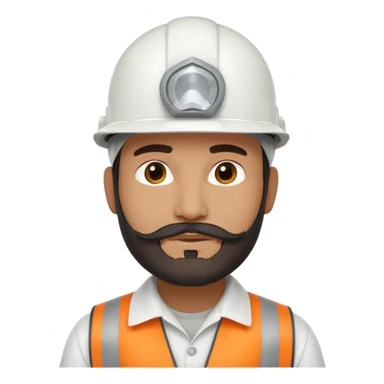 Indian muslim structural engineer wearing a white helmet.  also having small beard sticker