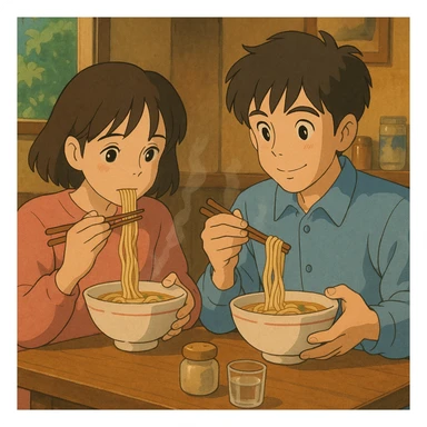 couple eating noodles sticker